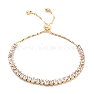 Brass Pave Clear Cubic Zirconia Teardrop Box Chain Slider Bracelets, Nickle Free, Long-Lasting Plated, Golden, 10-3/8 inch(26.4cm)(BJEW-YWC0002-07G)