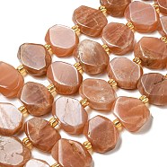 Natural Sunstone Beads Strands, with Seed Beads, Faceted Rectangle, 12~14.5x16~18x5~7mm, Hole: 1.2mm, about 23pcs/strand, 14.84 inch(37.7cm)(G-G072-A03-02)