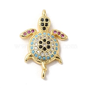 Rack Plating Brass Micro Pave Colorful Cubic Zirconia Connector Charms, Turtle Links, Long-Lasting Plated, Lead Free & Cadmium Free, Real 18K Gold Plated, 21x14x3.8mm, Hole: 1mm(KK-K377-33G)