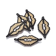 Handmade Japanese Seed Beads Links, with Japan Import Thread, Loom Pattern, Lip, BurlyWood, 19~19.5x40~44x2mm, Hole: 2~2.5mm(SEED-P003-39B)