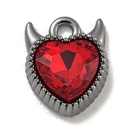 Alloy Rhinestone Pendants,  Cadmium Free & Nickel Free & Lead Free, Heart, Gunmetal, Ruby, 13x10.5x5mm, Hole: 1.8mm(PALLOY-F312-57B-02)