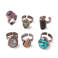 Gemstone Irregular Nugget Open Cuff Ring, Red Copper Brass Jewelry for Women, Cadmium Free & Lead Free, Inner Diameter: 17~19mm(RJEW-I082-01R)