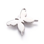 304 Stainless Steel Pendants, Butterfly, Stainless Steel Color, 13x16.5x1.5mm, Hole: 1mm(X-STAS-P234-49P)