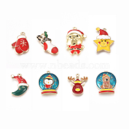 Alloy Enamel Pendants, for Christmas, Flat Round & Elk & Moon & Star & Father Christmas & Socks & Gloves, Mixed Color, 19~27x9~20.5x3~6mm, Hole: 1.4~1.8mm(ENAM-X0017-28G)