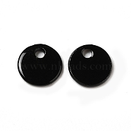 Spray Painted 201 Stainless Steel Charms, Flat Round Charm, Black, 6x0.5mm, Hole: 1mm(STAS-I672-01B)