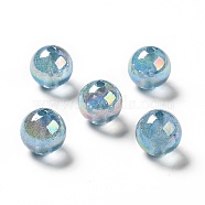 UV Plating Transparent Rainbow Iridescent Acrylic Beads, Glitter Beads, Round, Sky Blue, 15.5~16x15.5mm, Hole: 2.6~2.7mm(OACR-D010-01E)