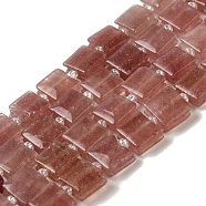 Natural Strawberry Quartz Beads Strands, Square, with Seed Beads, 10~10.5x10~10.5x5~5.5mm, Hole: 1.6mm, about 32pcs/strand, 15.16~15.35 inch(38.5~39cm)(G-L596-A20-01)