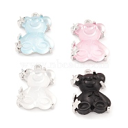 Resin Pendants, Bear Charms with Rack Plating Platinum Plated Alloy Findings, Long-Lasting Plated, Lead Free & Cadmium Free, Mixed Color, 26x20x8.5mm, Hole: 1.8mm(PALLOY-K003-02P)