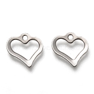 201 Stainless Steel Charms, Hollow, Heart, Stainless Steel Color, 11x11x1mm, Hole: 1.2mm(STAS-B001-05P)