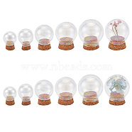 5 Sets 5 Style Round Iridescent Glass Dome Cover, Decorative Display Case, Cloche Bell Jar Terrarium with Cork Base, Peru, 20~39.5x27.5~46mm, Inner Diameter: 11~23mm, 1 set/style(AJEW-DR0001-08)