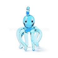 Handmade Lampwork Pendants, Octopus Charms, Deep Sky Blue, 49x26x26.5mm, Hole: 3mm(LAMP-R001-05B)