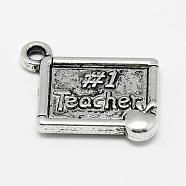 Tibetan Style Alloy Pendants for Teachers' Day, Rectangle with Word, Cadmium Free & Lead Free, Antique Silver, 23.5x20x3mm, Hole: 2mm, about 470pcs/1000g(TIBE-S301-021AS-RS)