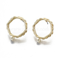 Alloy Stud Earring Findings, Cadmium Free & Nickel Free & Lead Free, with Steel Pins and Loop, Polygon, Light Gold, 22x18.5mm, Hole: 1.5mm, Pin: 0.5mm(PALLOY-N155-57B-01-NR)