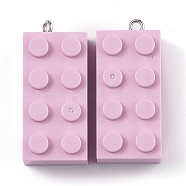 Opaque Acrylic Pendants, with Platinum Iron Loop, Long Rectangle Building Block Charms, Pearl Pink, 36x16x11.5mm, Hole: 1.5mm(MACR-B0001-02I)