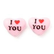Opaque Acrylic Beads, Printed Beads, Heart with Word, Pink, 12x14.5x6mm, Hole: 1mm(SACR-G036-01A)