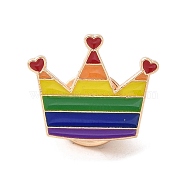 Pride Rainbow Theme Enamel Pins, Light Gold Alloy Badge for Backpack Clothes, Colorful, Crown, 16x20x1.5mm(JEWB-G031-01N)