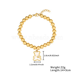 Stainless Steel Crystal Rhinestone Ball Beaded Bracelets with Shell Pendants, Golden, Bear, 5-1/2 inch(14cm), Pendnat: 16x12mm(DM8226-5)