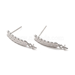 925 Sterling Silver Stud Earrings Findings, Leaf, Platinum, 21.5x4mm, Pin: 10.5x0.7mm(STER-Z007-08P)
