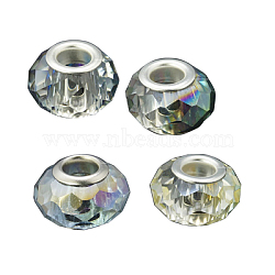 Glass European Beads, Half Plated, with Brass Double Cores, Faceted, Rondelle, Mixed Color, 14x9mm, Hole: 5mm(GPDL-H005-M)