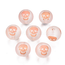 Electroplate Glass Beads, Frosted, Round with Skull Pattern, Sandy Brown, 10mm, Hole: 1.5mm, about 200pcs/bag(EGLA-T009-26A)