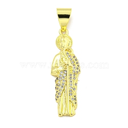 Rack Plating Brass Micro Pave Clear Cubic Zirconia Pendants, Cadmium Free & Lead Free, Real 18K Gold Plated, Human, 37.5x12x4mm, Hole: 9mm(KK-B091-21G-02)