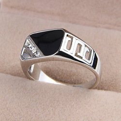 Alloy Micro Pave Cubic Zirconia Finger Rings for Men, with Enamel, Rectangle, Silver, US Size 11(20.6mm)(FS-WGE231C-05)