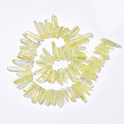Electroplated Natural Crackle Quartz Crystal Dyed Beads Strands, AB Color, Chip, Pale Goldenrod, 13~38x3~7x4~7mm, Hole: 1mm, about 67~70pcs/strand, 14.76~15.16''(37.5~38.5cm)(G-I345-05J)