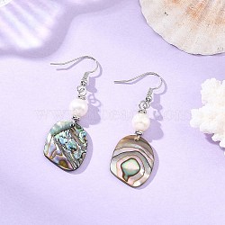 Natural Cultured Freshwater Pearl & Abalone Shell/Paua Shell Beads Dangle Earrings, Nuggets, with 304 Stainless Steel Earring Hooks for Women, Stainless Steel Color, 50x15~16mm(EJEW-JE07313-02)