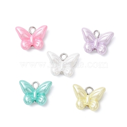 Opaque Acrylic Imitation Pearl Beads Pendants, Butterfly, Platinum, 14.5x19x6mm, Hole: 2.5mm(PALLOY-JF04296-01)