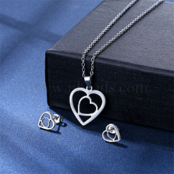 304 Stainless Steel Pendant Necklace & Stud Earring, Stainless Steel Color, Heart, 450mm(FS-WGC30A7-02)