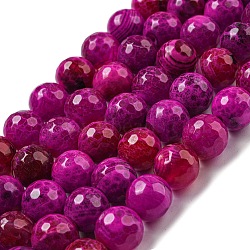 Faceted Natural Fire Crackle Agate Beads Strands, Round, Dyed & Heated, Medium Violet Red, 12mm, Hole: 1.6mm, about 31pcs/strand, 14.76''(37.5cm)(G-F447-12mm-H05)