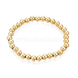 201 Stainless Steel Round Beaded Stretch Bracelet for Men Women, Real 18K Gold Plated, Inner Diameter: 2-1/4 inch(5.7cm), Beads: 7mm(BJEW-N017-163B-02)