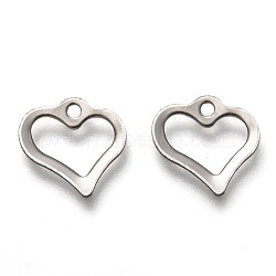 Non-Tarnish 201 Stainless Steel Charms, Hollow, Heart, Stainless Steel Color, 11x11x1mm, Hole: 1.2mm(STAS-B001-05P)