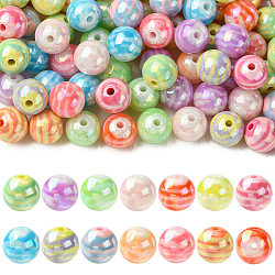 100Pcs 2 Styles AB Color Plated Acrylic Beads, Round with Stripe, Mixed Color, 14mm, Hole: 2.8mm(SACR-YW0002-05)
