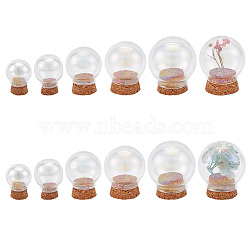 5 Sets 5 Style Round Iridescent Glass Dome Cover, Decorative Display Case, Cloche Bell Jar Terrarium with Cork Base, Peru, 20~39.5x27.5~46mm, Inner Diameter: 11~23mm, 1 set/style(AJEW-DR0001-08)