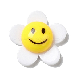 Acrylic Cabochons, Flower with Smiling Face, White, 24.5x25.5x8.5mm(MACR-M023-04A)