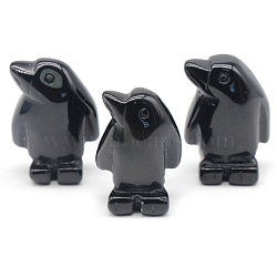 Natural Obsidian Carved Healing Penguin Figurines, Reiki Energy Stone Display Decorations, 27x18mm(PW-WG12060-01)