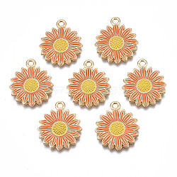 Rack Plating Alloy Enamel Pendants, Cadmium Free & Nickel Free & Lead Free, Light Gold, Flower, Coral, 21x18x2mm, Hole: 1.8mm(ENAM-N055-055C)