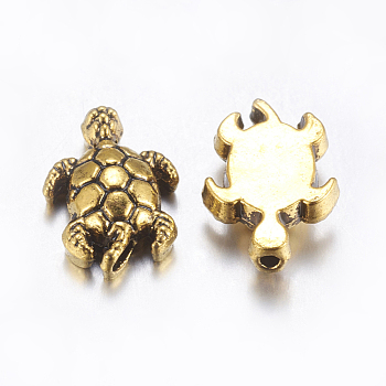 Tibetan Style Alloy Beads, Tortoise, Cadmium Free & Lead Free, Antique Golden, 12.5x9x4mm, Hole: 1mm, about 1049pcs/1000g