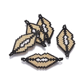 Handmade Japanese Seed Beads Links, with Japan Import Thread, Loom Pattern, Lip, BurlyWood, 19~19.5x40~44x2mm, Hole: 2~2.5mm