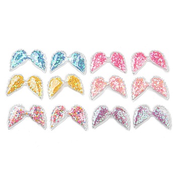 12Pcs 6 Colors PVC with Resin Accessories, DIY for Bobby pin Accessories, Glitter Powder, Angel Wings with Star, Mixed Color, 46x70x4mm