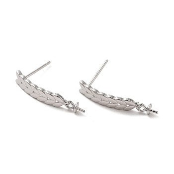 925 Sterling Silver Stud Earrings Findings, Leaf, Platinum, 21.5x4mm, Pin: 10.5x0.7mm