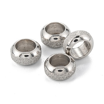 Frosted 201 Stainless Steel European Beads, Rondelle, Stainless Steel Color, 8x4mm, Hole: 5mm