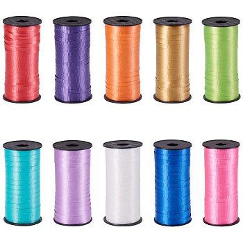 Polyester Balloons Ribbon, Curling Ribbon, for Party Decoration, Mixed Color, 5x0.1mm, about 100yards/roll(91.44m/roll), 10roll/set