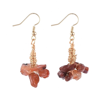 Natural Agate Clip Beads Dangle Cluster Earrings, with Brass Earring Findings, 43mm, Pin: 0.5mm