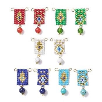 2Pcs 2 Style Handmade MIYUKI Round Rocailles Seed Loom Pattern, Rectangle with Hamsa Hand Pendants, Mixed Color, 28~30x18~19x6.5mm, Hole: 1.8~2.5mm, 1Pc/style