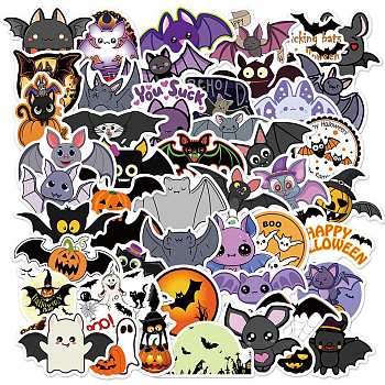 Halloween Waterproof PVC Plastic Sticker Labels, Self-adhesion, for Suitcase, Skateboard, Refrigerator, Helmet, Mobile Phone Shell, Halloween Themed Pattern, Mixed Color, 30~60mm, 50pcs/set