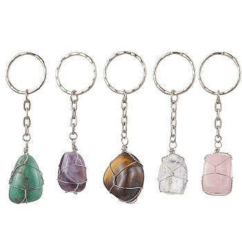 Natural Mixed Gemstone Pendant Keychain, 7.9~8.7cm