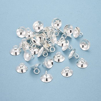 201 Stainless Steel Bead Cap Pendant Bails, for Globe Glass Bubble Cover Pendants, Silver, 7x10mm, Hole: 3mm