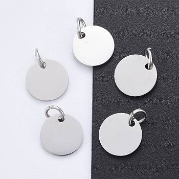 201 Stainless Steel Pendants, Manual Polishing, Flat Round, Stamping Blank Tag, Stainless Steel Color, 10x1mm, Hole: 3.5mm